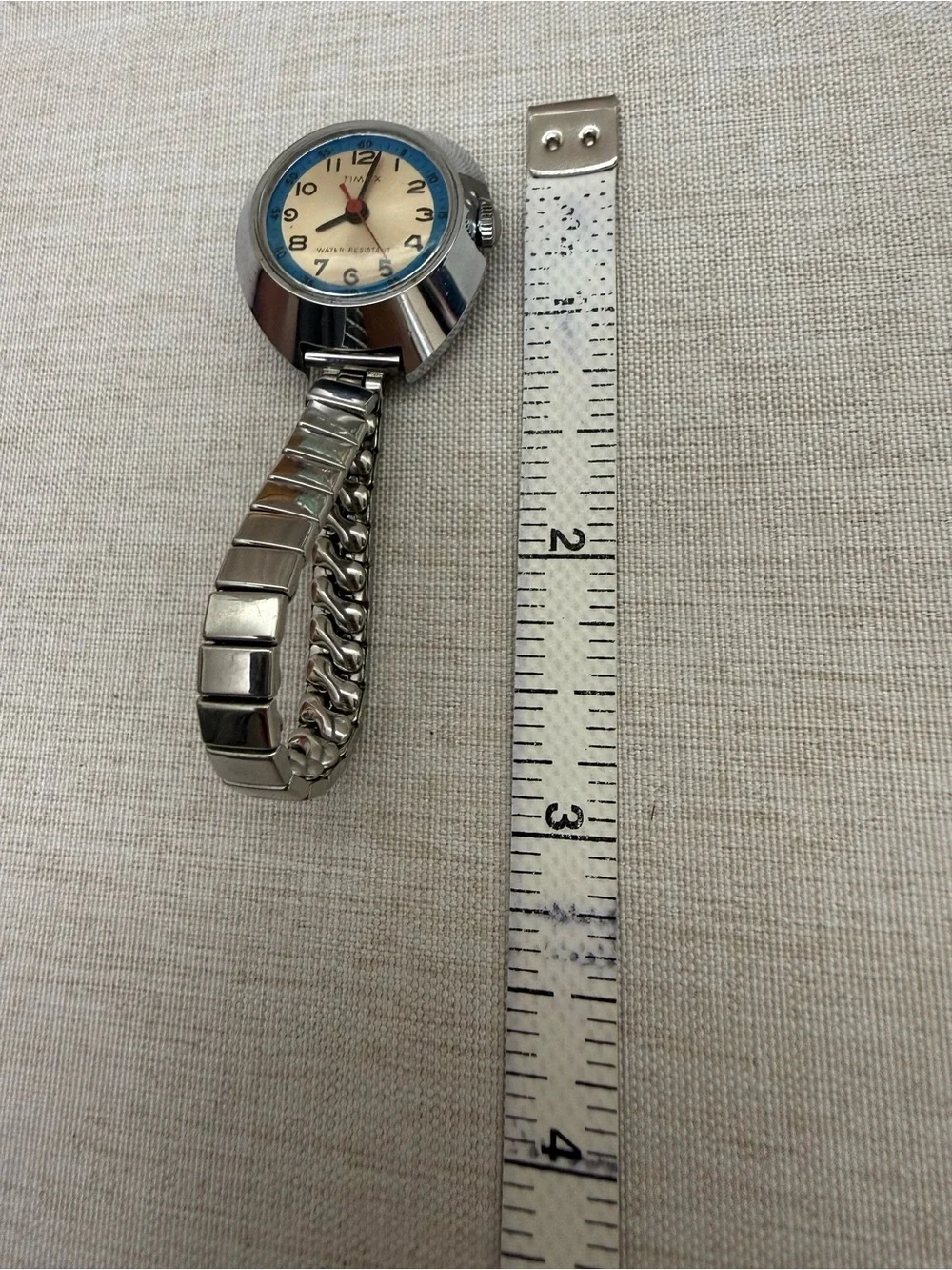 Vintage 1970s Timex Women's Mechanical Watch Blue Ring Accents
